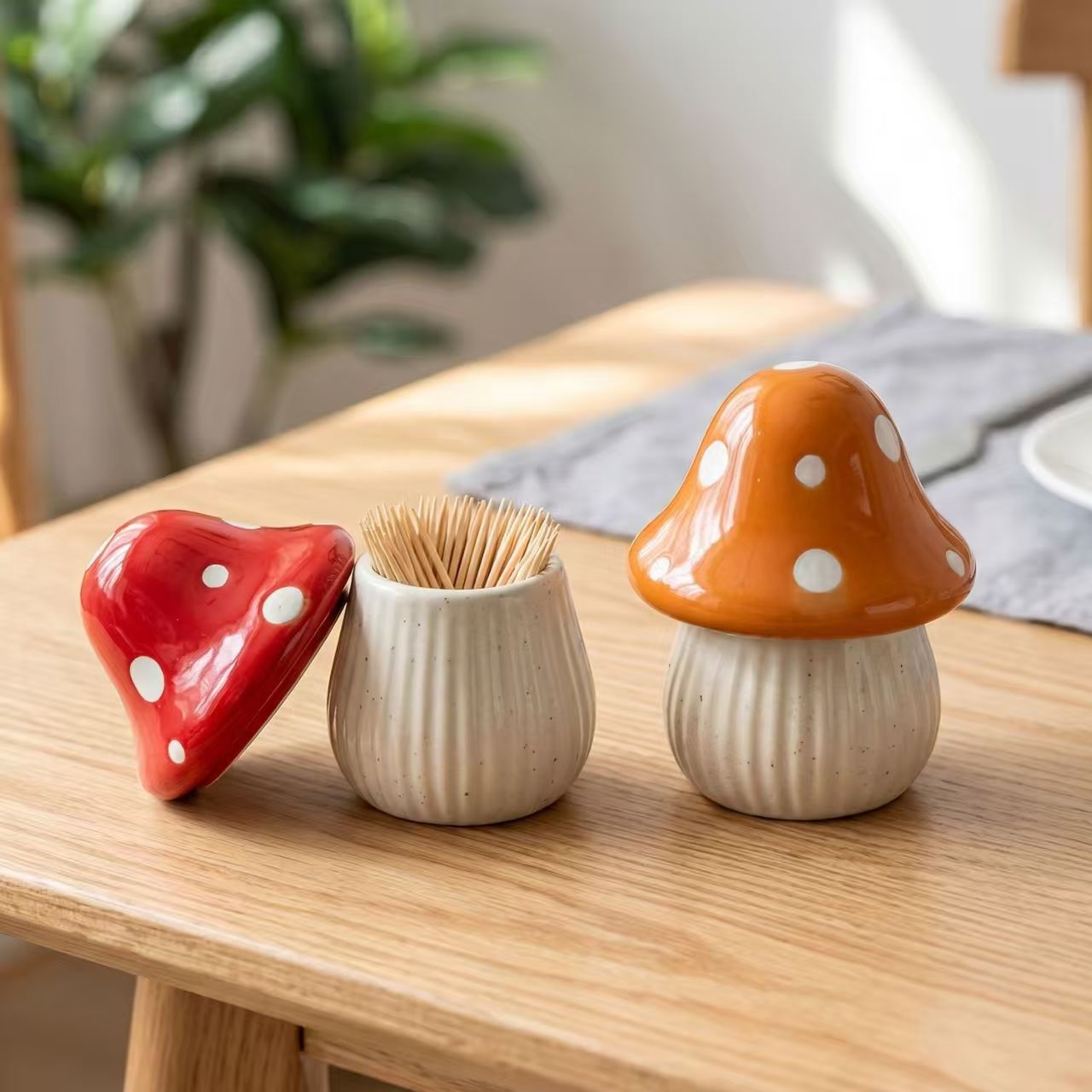 Kitchen Appliances Organizer - Cartoon Mushroom Ceramic Storage Jars Home