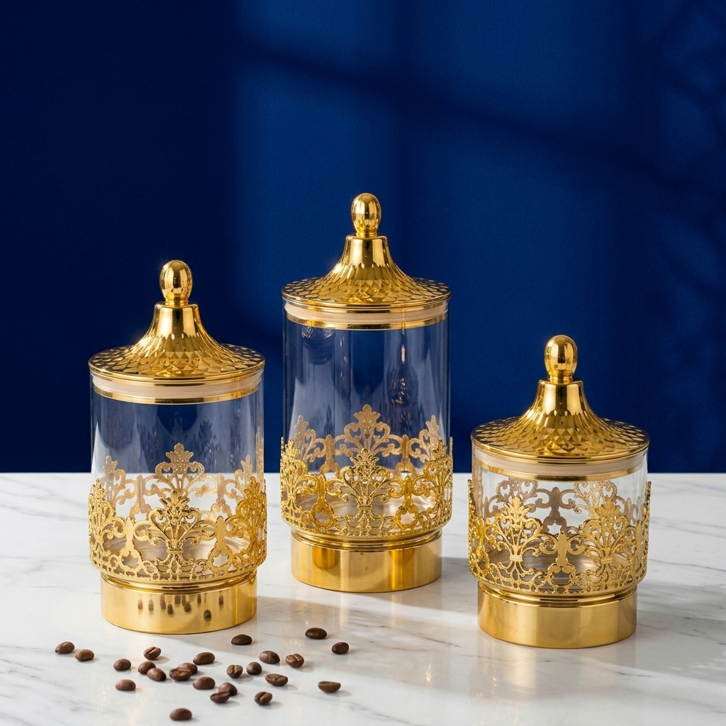 Kitchen Appliances Organizer - European Transparent Gold-plated Rotating Sealed Cans