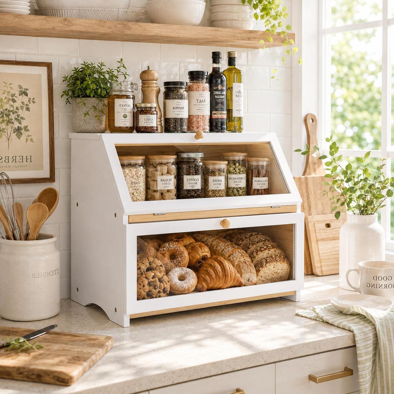 HOMEKOKO Double Layer Bread Bo - Kitchen Appliances Organizer review and price